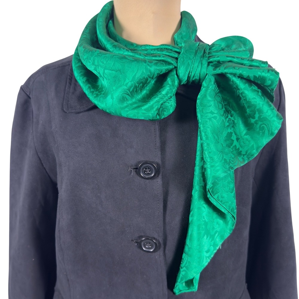 Vintage Emerald Green Jacquard Scarf 34" Square Oversized Satin Paisley Floral